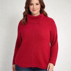 Talbots Shaker Stitch Sweater Chunky Split Neck Red Cotton Blend Sz XL